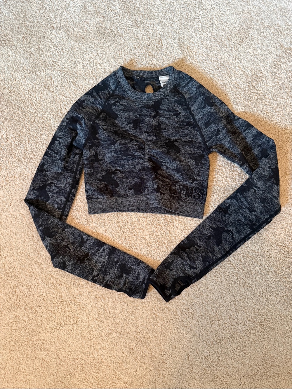 Gymshark Charcoal Camo Seamless Long Sleeve Crop Sweater